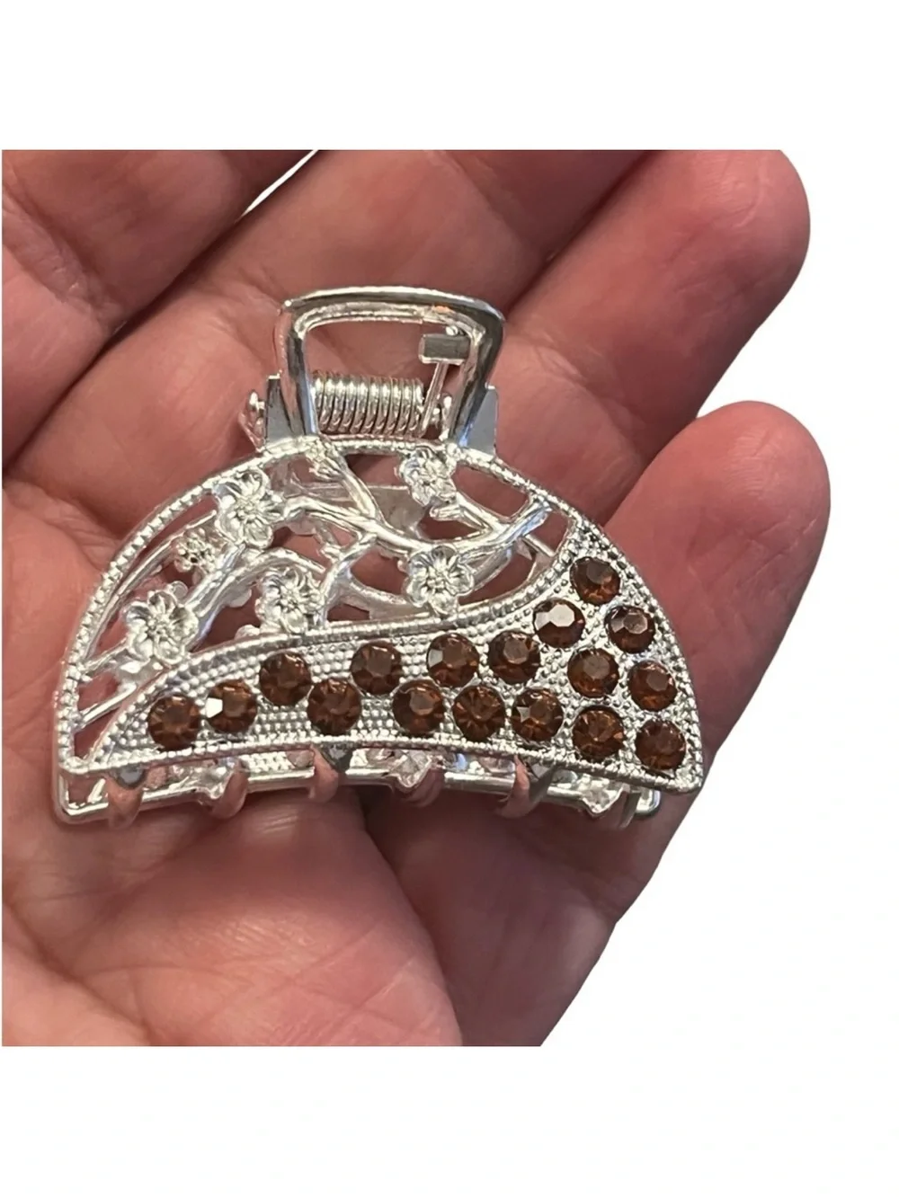 Silver Hair Claw Clip with Amber Crystals FINAL PRICE DROP
